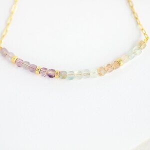 Fluorite Gemstone Necklace Gold Chain Waterproof Jewelry Beautiful Gift for Her